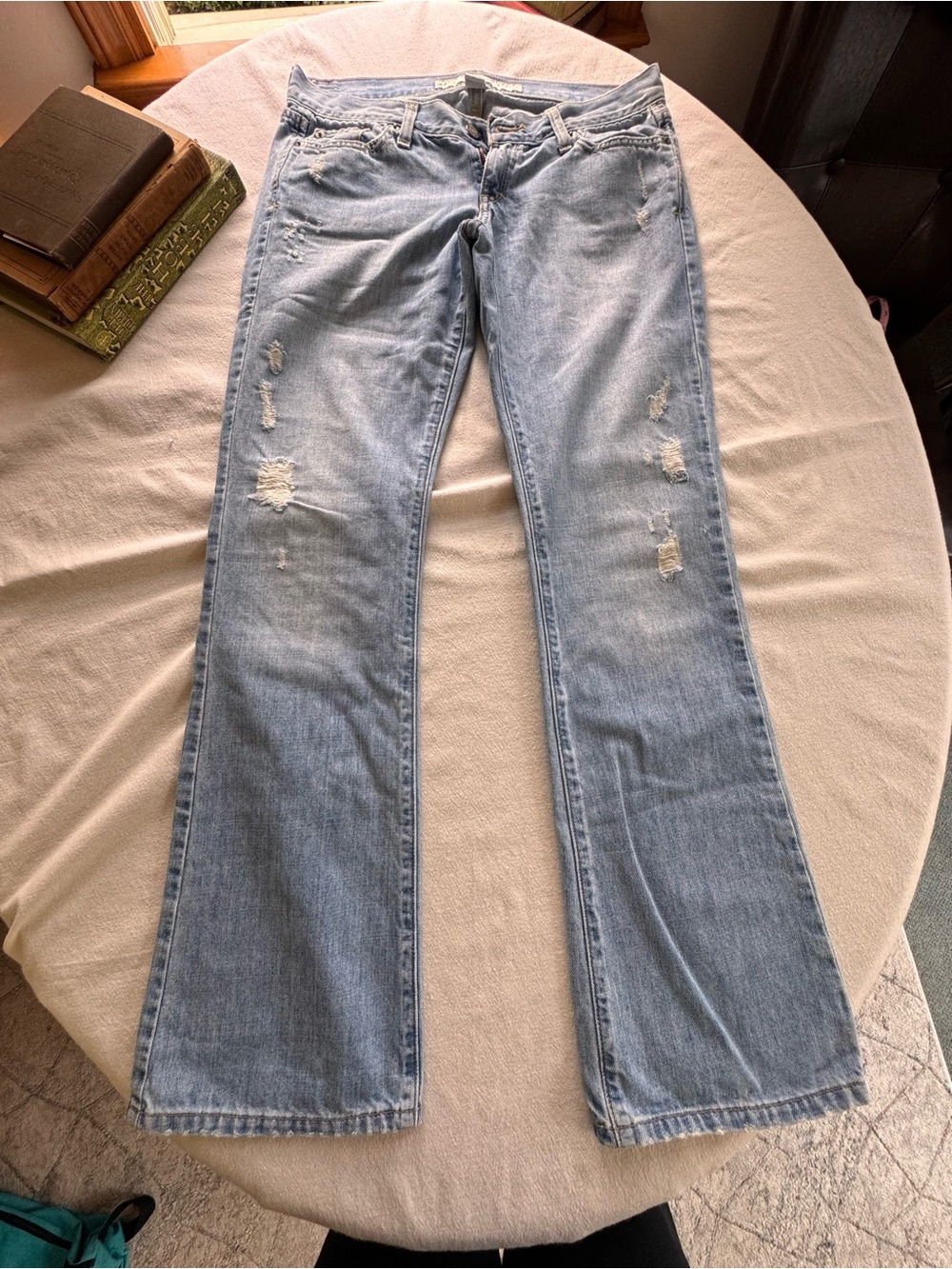 Abercrombie & Fitch Light Blue Distressed Wide-Leg Jeans